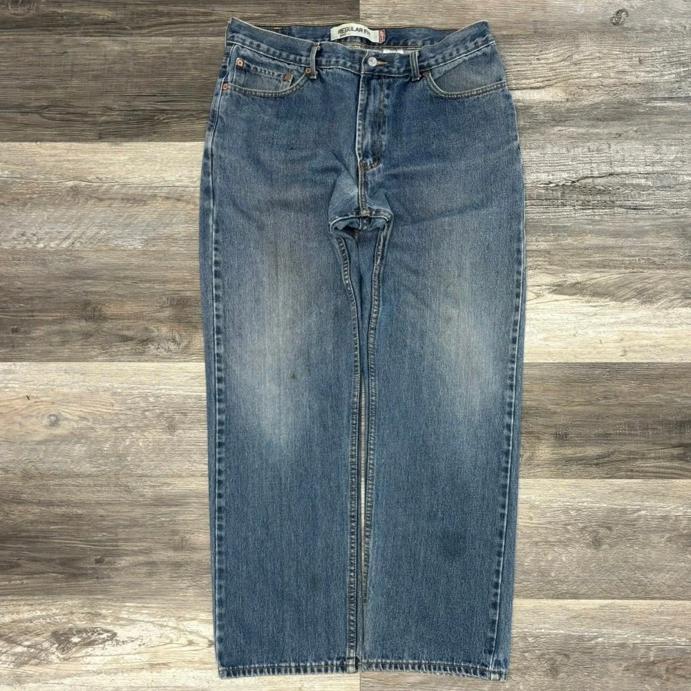 Vintage Y2K Levis 505 Mid Wash Blue Mens 36x31 Regular Fit Denim Jeans Red Tab‎